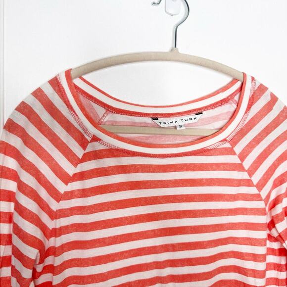 Trina Turk Crewneck Striped Long Sleeve Burnout Shirt Top Layering Classic Small - Picture 3 of 10